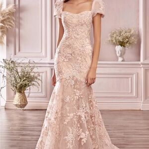 Elegant Blush Floral Prom Dress